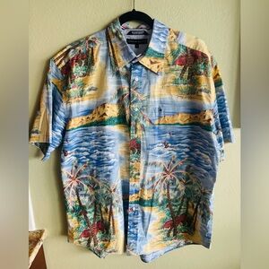 Vintage Tommy Hilfiger  Hawaiian Shirt w/Palm Tree & Ocean Graphics Size: Medium